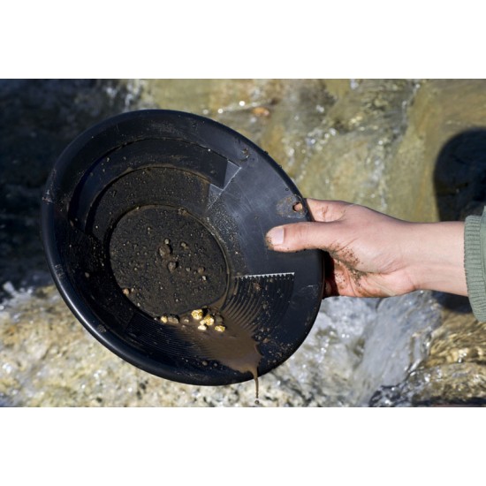 10" Gold Pan, Dual Riffles (3" x 1/4" Deep Riffles, Micro Riffles), Plastic Body, Black Color
