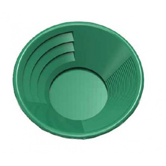 12" Gold Pan, Dual Riffles (3" x 1/4" Deep Riffles, Micro Riffles), Plastic Body, Green Color