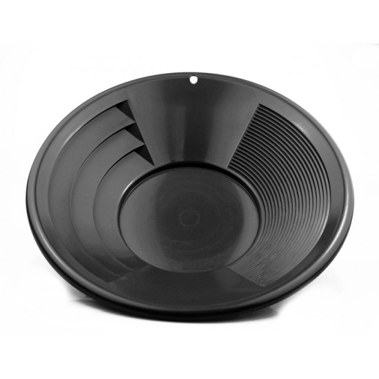 12" Gold Pan, Dual Riffles (3" x 1/4" Deep Riffles, Micro Riffles), Plastic Body, Black Color