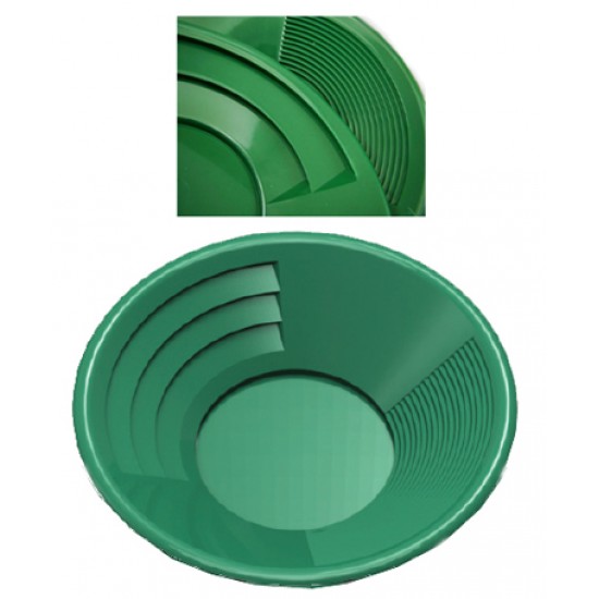14" Gold Pan, Dual Riffles (3" x 1/4" Deep Riffles, Micro Riffles), Plastic Body, Green Color